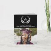 Monogramm Laurel Schwarz/Weiß Einladung (Vorderseite)