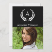 Monogramm Laurel Schwarz/Weiß Einladung (Vorderseite)