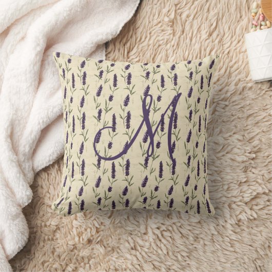 Monogramm Lavendel Lila Beige Botanisch Floral Kissen (Decke)