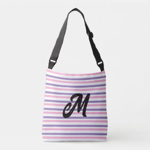 Monogramm Lavendel Rosa Weiße Streifen Tragetaschen Mit Langen Trägern