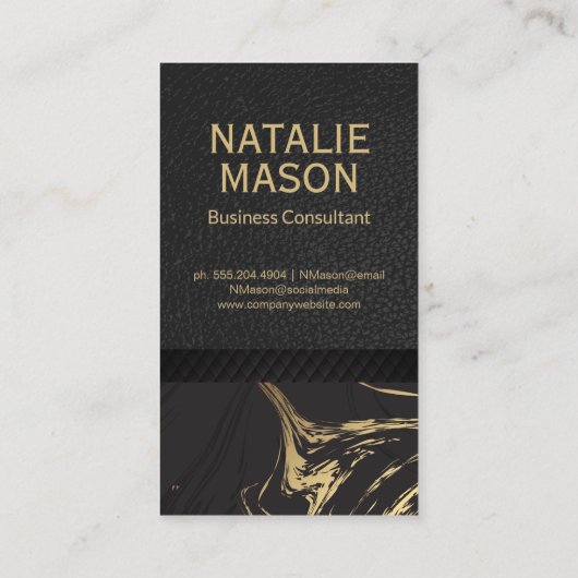 Monogramm-Leder aus schwarzem Gold Visitenkarte (Rückseite)