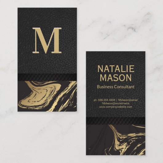 Monogramm-Leder aus schwarzem Gold Visitenkarte (Vorne/Hinten)