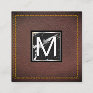 Monogramm   Leder   Marmormetall Quadratische Visitenkarte