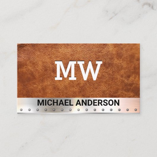 Monogramm | Leder | Metall Visitenkarte (Vorderseite)