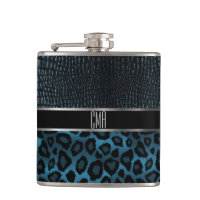 Monogramm Leder- und Leopardenmuster - Blau