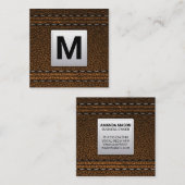 Monogramm | Lederuntergrund Quadratische Visitenkarte (Vorne/Hinten)