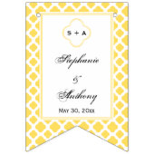 Monogramm Lemon Gelb und Weiß Quatrefolienmuster Wimpelkette (Erste Fahne)