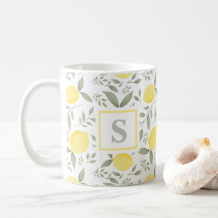 Monogramm Lemon und Blätter Kaffeetasse