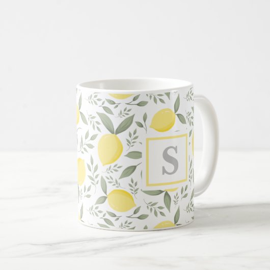 Monogramm Lemon und Blätter Kaffeetasse (VorderseiteRechts)