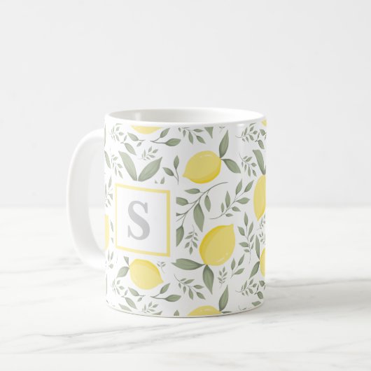 Monogramm Lemon und Blätter Kaffeetasse (Vorderseite Links)
