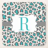 Monogramm-Leopard-Aqua-grauer Weißbuch-Untersetzer Rechteckiger Pappuntersetzer (Vorderseite)