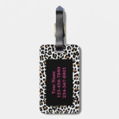 Monogramm-Leopard-Druck mit rosa Gepäckanhänger (Rückseite vertikal)
