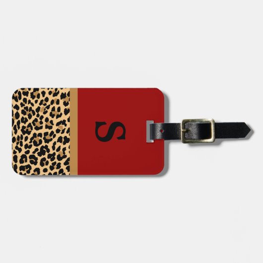 Monogramm-Leopard-Druck-roter Gepäckanhänger (Vorderseite horizontal)