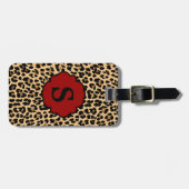 Monogramm-Leopard-Druck-roter Gepäckanhänger (Vorderseite horizontal)