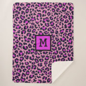 Monogramm Leopard Print Initial Animal Lila Sherpadecke (Vorderseite)