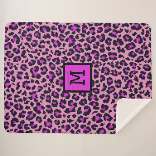 Monogramm Leopard Print Initial Animal Lila Sherpadecke (Vorderseite (Horizontal))