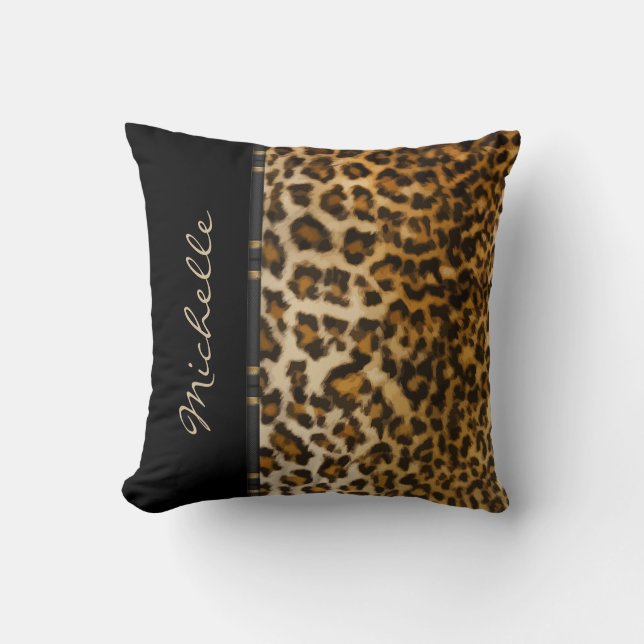 Monogramm Leopard-Stilkissen Kissen (Vorderseite)