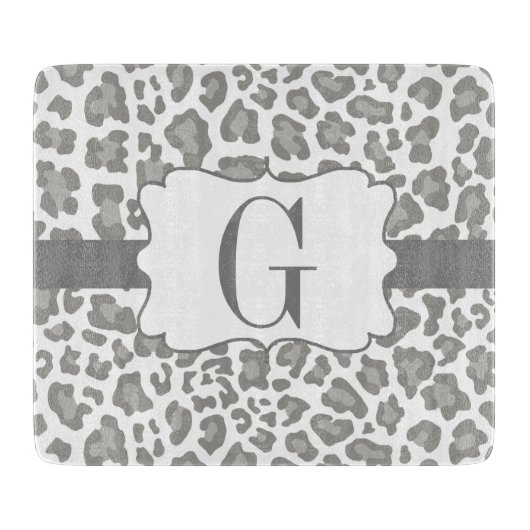 Monogramm-Leopard-weißes und graues Schneidebrett (Vorderseite)