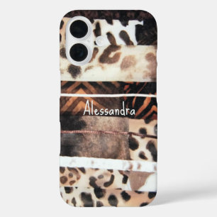Monogramm Leopardenbeige iPhone 16 Hülle