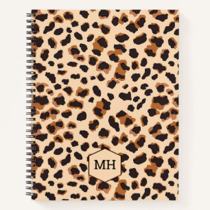 Monogramm Leopardenprint Chic Braune Leere Skizzen Notizblock