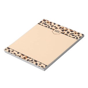 Monogramm Leopardenprint Modern Braun Schwarz Tier Notizblock