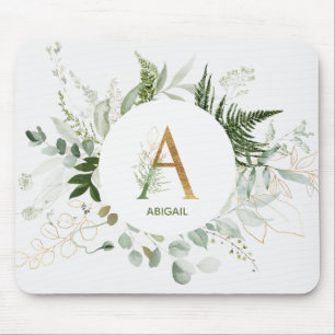 Monogramm Letter A Fern & Succulous Mouse Pad Mousepad