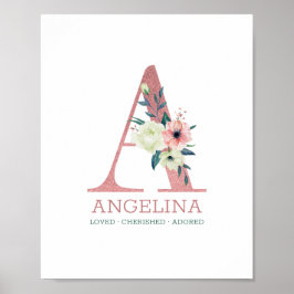 Monogramm Letter A Pink Watercolor Floral Kinderzi Poster