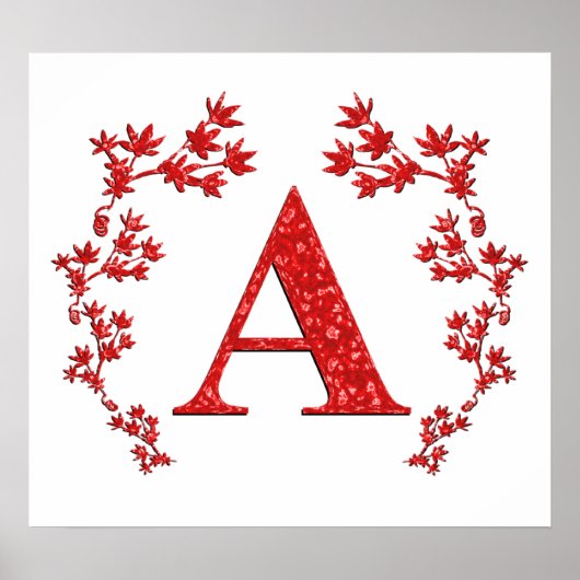 Monogramm Letter A - Rote Blätter Poster (Vorne)