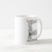 Monogramm Letter B Botanisches florales Schwarz-we Kaffeetasse (VorderseiteRechts)