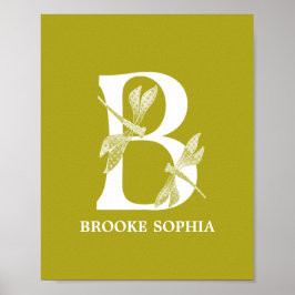 Monogramm-Letter-B-Dragonfly-Kinderzimmer Poster