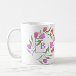 Monogramm Letter B Lila und weiß mit Blume Kaffeetasse