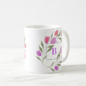 Monogramm Letter B Lila und weiß mit Blume Kaffeetasse (VorderseiteRechts)