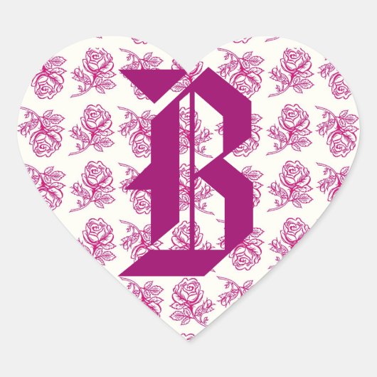 Monogramm Letter B Rosenaufkleber Herz-Aufkleber (Vorderseite)
