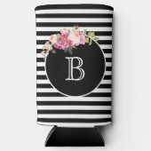 Monogramm Letter Black & White Stripes Selters Dosenkühler (Vorderseite)