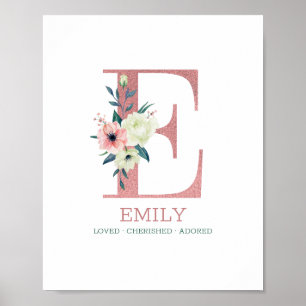 Monogramm Letter E Pink Kinderzimmer Poster