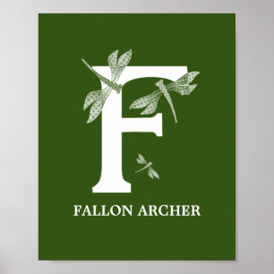 Monogramm-Letter-F-Dragonfly-Kinderzimmer Poster
