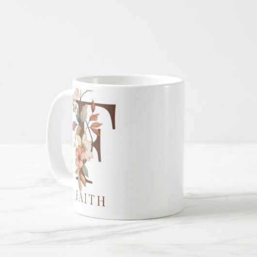 Monogramm Letter F Rustikale Floral Kaffeetasse (Vorderseite Links)