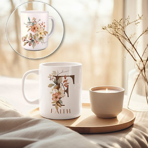 Monogramm Letter F Rustikale Floral Kaffeetasse