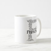 Monogramm Letter F Schwarz-weiße botanische Blüte Kaffeetasse (VorderseiteRechts)