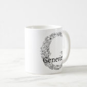 Monogramm Letter G Schwarz-weiß Botanischer Flor Kaffeetasse (VorderseiteRechts)