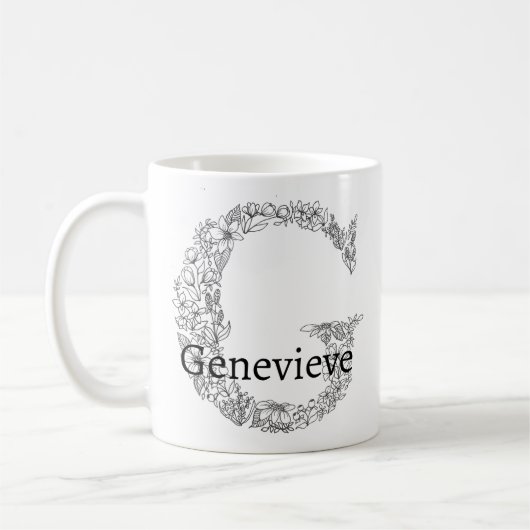 Monogramm Letter G Schwarz-weiß Botanischer Flor Kaffeetasse (Links)