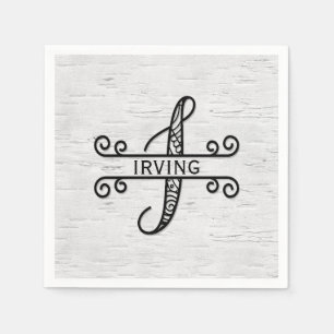Monogramm Letter I mit Familienname Serviette