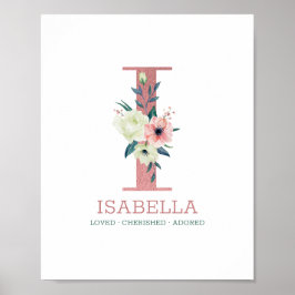 Monogramm Letter I Pink Kinderzimmer Poster
