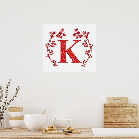 Monogramm Letter K - Rote Blätter Poster (Küche)