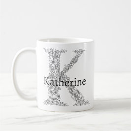 Monogramm Letter K Schwarz-weißes botanisches Flor Kaffeetasse