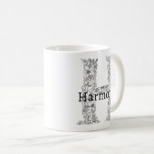 Monogramm Letter M Schwarz-weiß floral Botanisch Kaffeetasse (VorderseiteRechts)