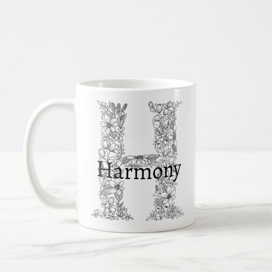 Monogramm Letter M Schwarz-weiß floral Botanisch Kaffeetasse (Links)