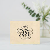 Monogramm Letter M Vintages Pergament Postkarte (Stehend Vorderseite)