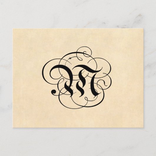 Monogramm Letter M Vintages Pergament Postkarte (Vorderseite)