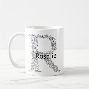 Monogramm Letter R Schwarz-weißes botanisches Blut Kaffeetasse